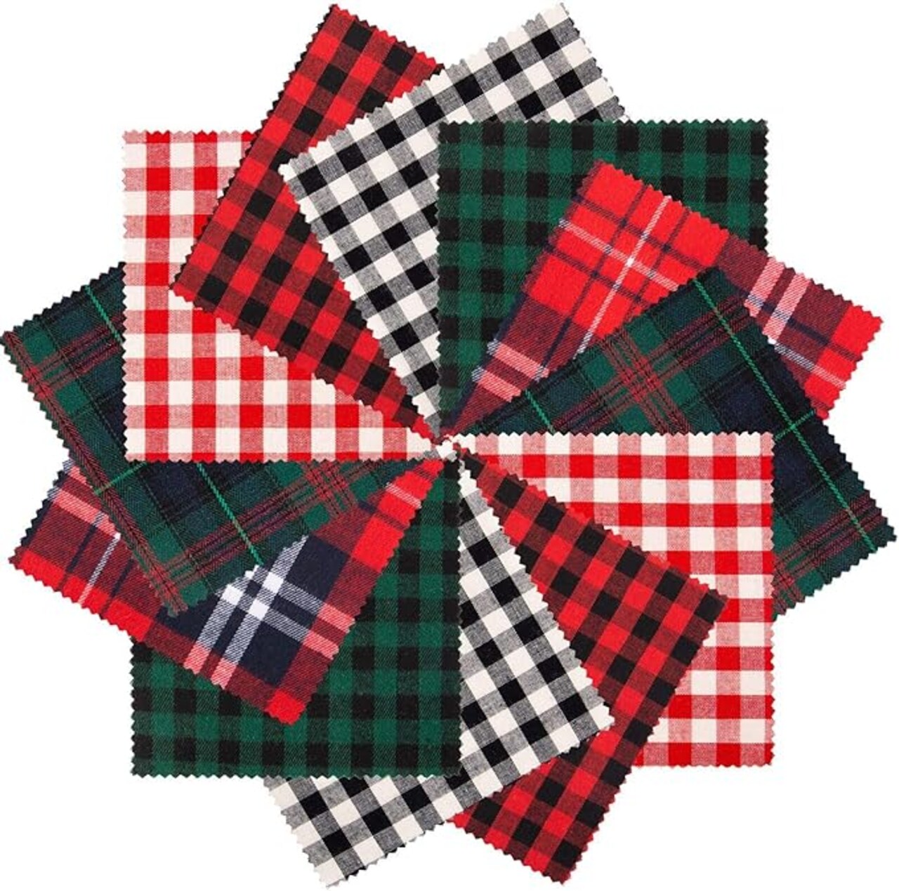60pcs Buffalo Plaid Fabric, Christmas Cotton Fabric, 6 Styles Xmas Quilting Fabric Squares for Sewing Patchwork DIY Homemade Crafts (5.9 inches)